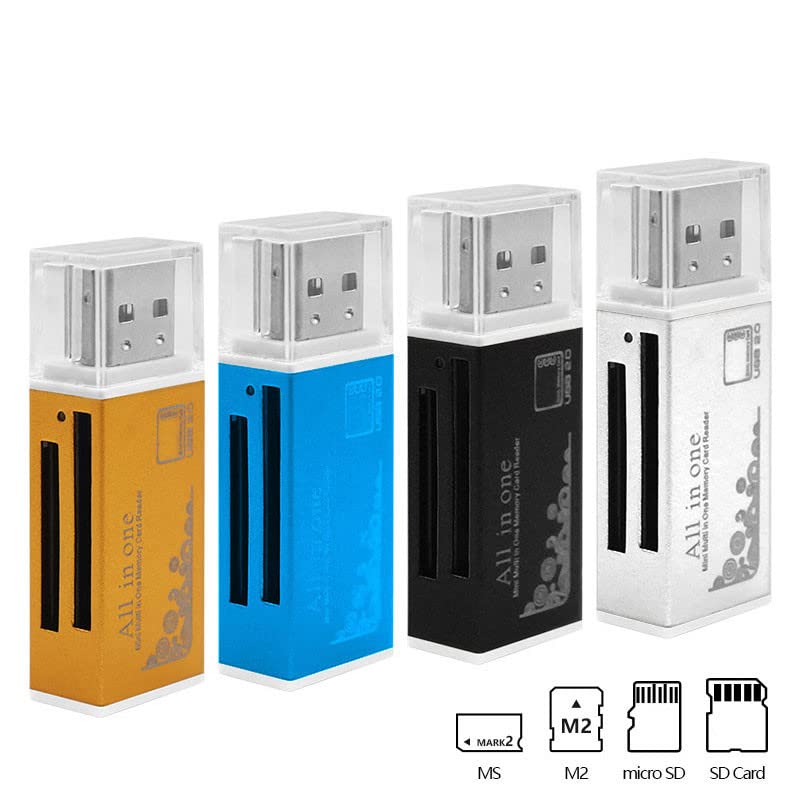 VizGiz 4 Pack All in One Micro SD Card Reader Aluminium USB 2.0 Mini Multi 4 Slots Memory Card Reader Writer Adapter for Micro MS M2 SD MMC SDHC DV MS Duo Memory Stick PRO MicroSD T-Flash TF