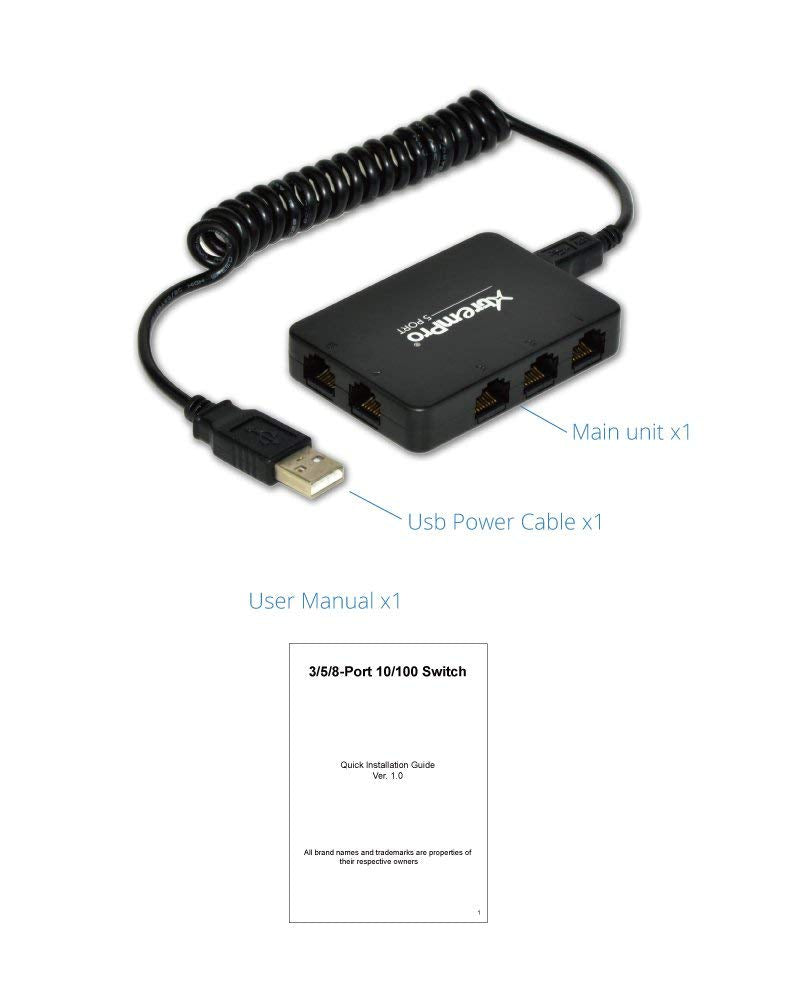 5-Port USB Powered 10/100Mbps Ethernet RJ45 Network Switch Hub - Black (61025) 5 Port