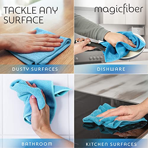 MagicFiber 14 PK - 12 Household Microfiber Cleaning Cloths + 2 Glasses Microfiber Cleaning Cloths - Premium Kitchen Towels and Glasses Wipes