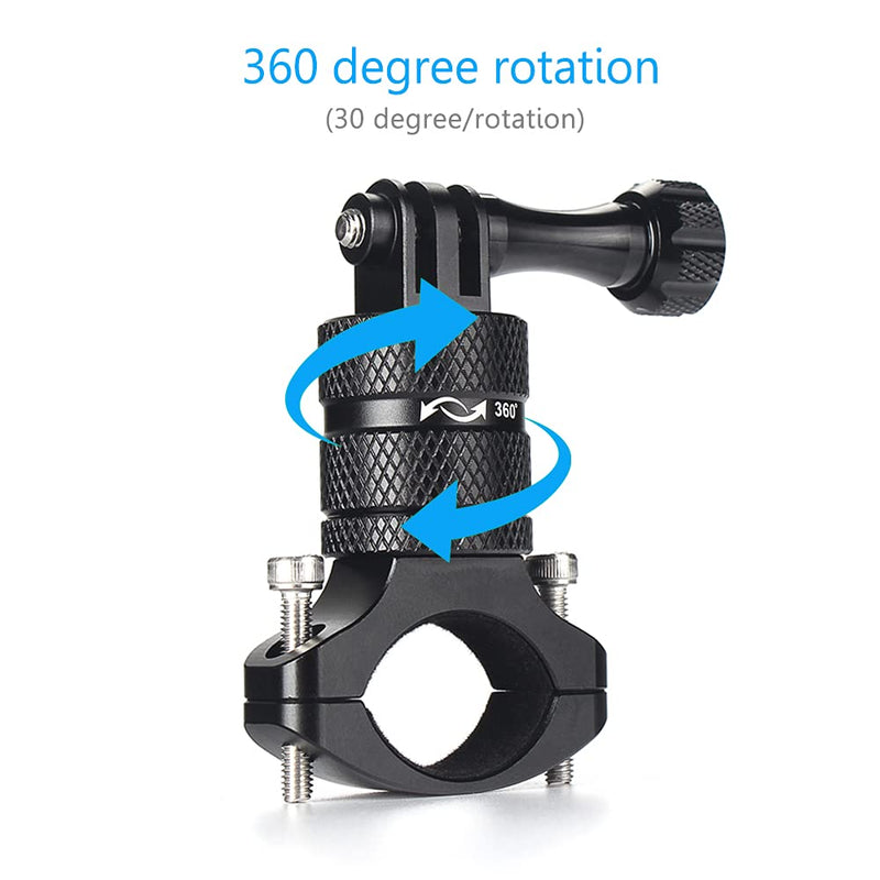 HSU Aluminum Bike Bicycle Handlebar Mount for GoPro Hero 12/11/10/9/8/7/6/5/4 Session AKASO Campark and Other Action Cameras, 360 Degrees Rotary Mountain Bike Rack Mount (Black) Black
