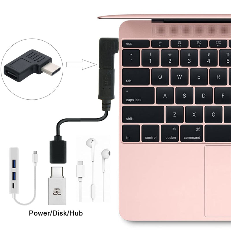 NFHK 90 Degree Right & Left Angled USB 3.1 Type-C Male to Female Extension Adapter for Laptop & Tablet & Mobile Phone