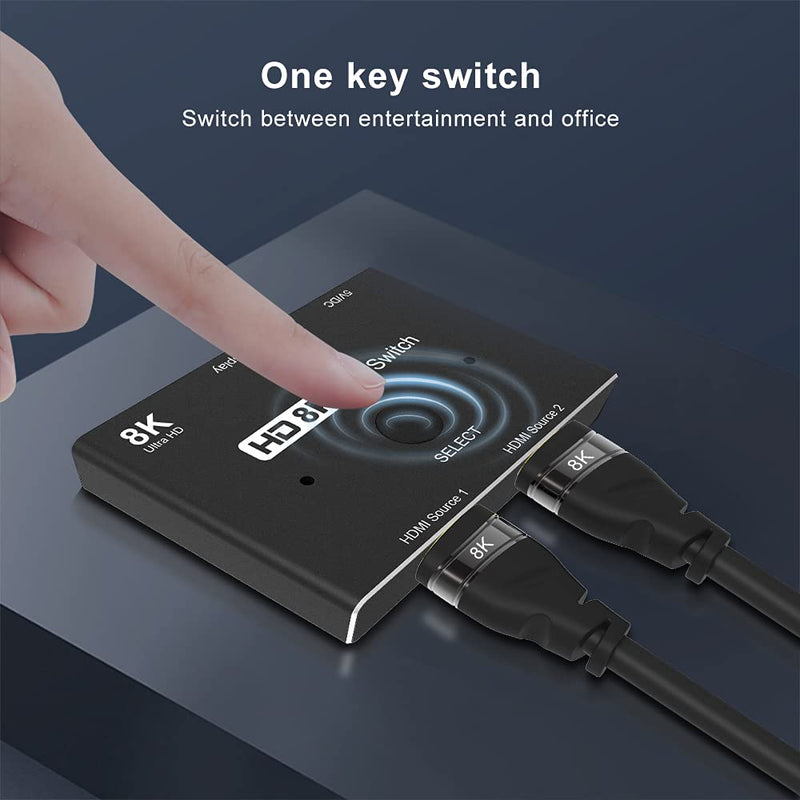 CABLEDECONN HDMI 2.1 Ultra HD 8K High Speed 48Gbps Directional Switch Adapter 2in 1out 8K@60Hz 4K@120Hz Converter Compatible with XBOX PS5 Projectors Monitors