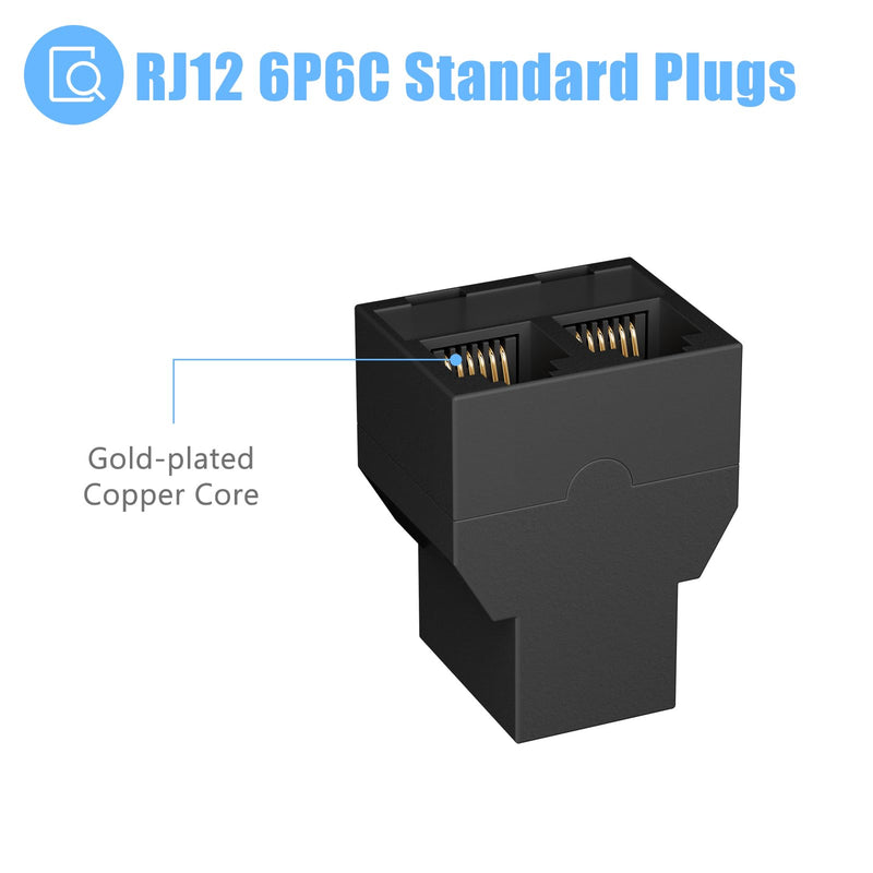 10 Pack RJ12 6P6C Phone Line Splitter, 3 Female Landline Adapter, Black | Awishwell Two Way Telephone Splitter for Landline,Share Single Line into Two Device,Home Office Fax Modem Extension Connector 30 Pack Splitter Black