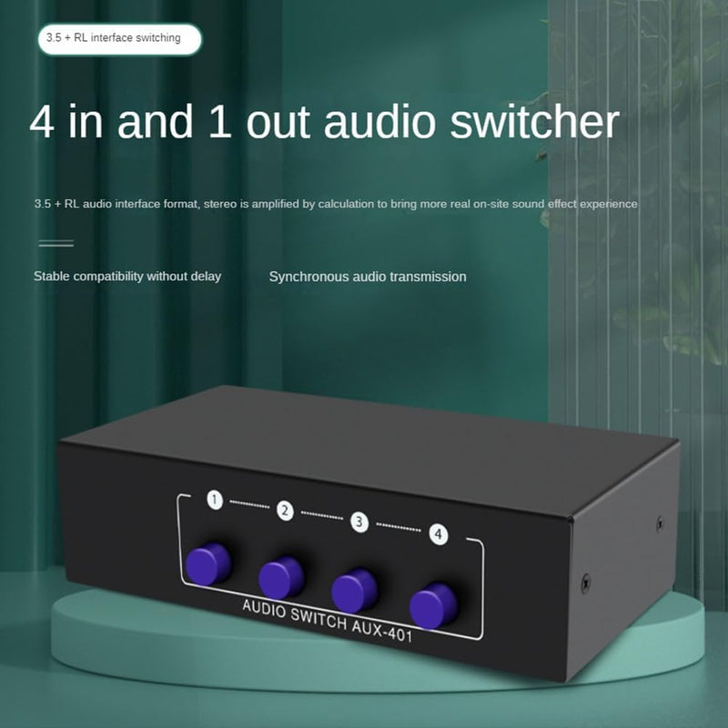 RCA AUX Audio Switcher 4 in 1 out, BolAAzuL Stereo Audio Selector 4X1 Passive 3.5mm Aux L/R RCA Audio Switch Box Analog Audio Selector