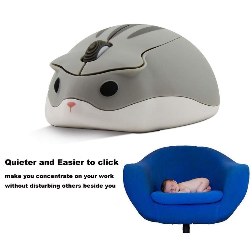 2.4GHz Wireless Mouse Cute Hamster Shape Less Noice Portable Mobile Optical 1200DPI USB Mice Cordless Mouse for PC Laptop Computer Notebook MacBook Kids Girl Gift (Gray) Gray