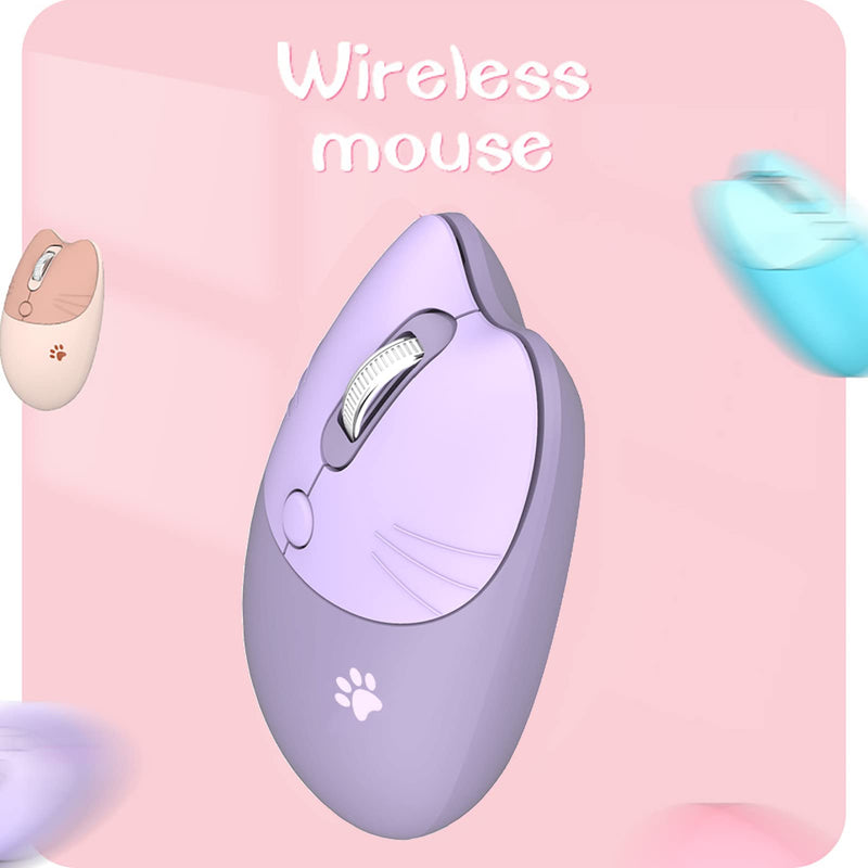 Cute Cat Wireless Mouse, Silent Mouse, 2.4G Wireless Mice, Candy Colors, Kawaii Mouse for Girls and Kids (Purple) Purple