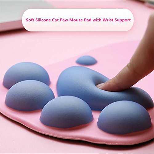 Soft Silicone Cat Paw Mouse Pad with Wrist Rest Support Funny Cartoon Wrist Cushion Comfort Protected Computer Mouse Mat Desk Decor for Easy Typing & Pain Relief (10.7x7.9x0.9'') (Pink) Pink