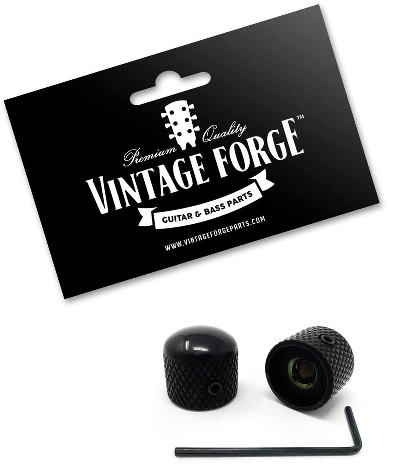 Black Metal Rounded Dome Knobs compatible with Fender Telecaster Guitar and Precision P-Bass (Set of 2) 1/4 Inch Solid Shaft RK60US-BLK Black