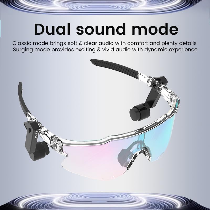 Bluetooth Cycling Glasses, Open-Ear Audio Sunglasses with Wind-Reducing Mic for Cycling, Running, Driving Nebula Blue