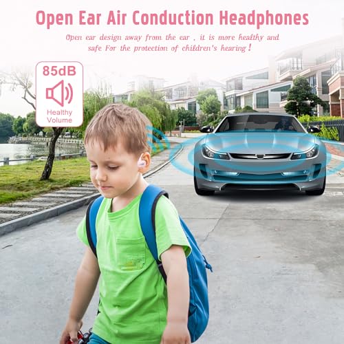 BANIGIPA Kids Headphones, Open Ear Headphones Comfortable for Teens Child Boys Girls, Wireless Bluetooth 5.3 Headset w/Mic for School/Tablet/Travel, 13g Ultra-Light, Protect Hearing, 10H Playtime Pink