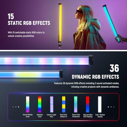 NEEWER Basics 21" Magnetic RGB Light Wand, CRI95 Dimmable 14W LED Handheld Video Tube Lighting Stick with 51 RGB Modes, 4000mAh Battery for YouTube TikTok Recording Studio Photography Streaming, SL50