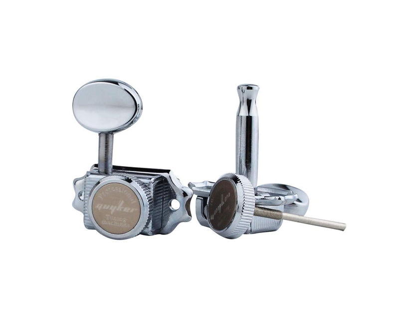 Guyker Guitar Locking Tuners (3L + 3R Handed) – Vintage Deluxe Lock String Tuning Key Pegs Machine Heads Replacement Parts – Chrome Chrome, Metal Handle