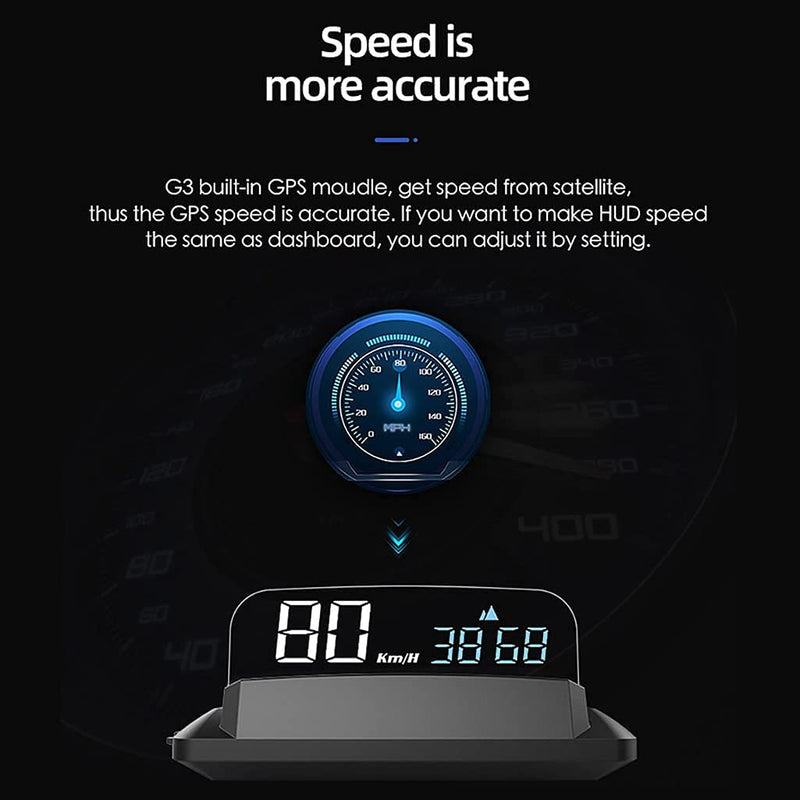 KAOLALI Universal Car HUD GPS Speedometer Head Up Display Digital Speed 3D Reflection for Cars Digital Speed MPH Overspeed Alarm Connect by USB Cable