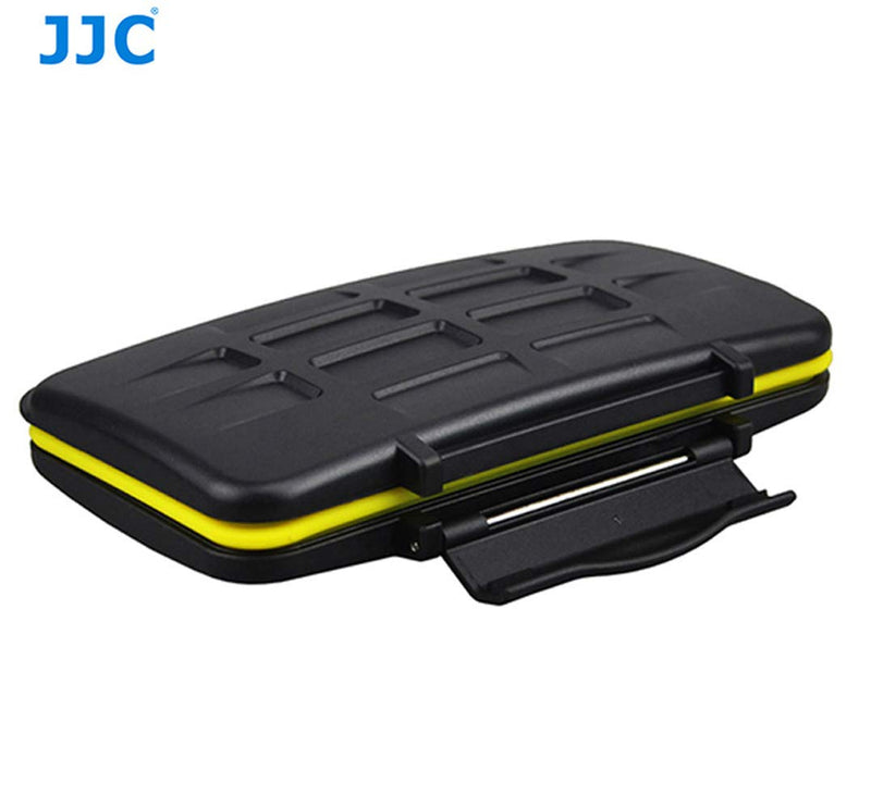 JJC MC-SD12 Ruggard SD Card Case, Shockproof SD Card Case, Water-Resistant SD Card Case, Rubber Sealed Ergonomic Locking Easy Carrying Memory Card Case Fits 12 SD Cards Black