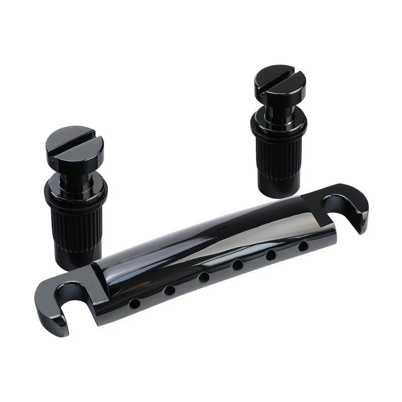 Black Tune-O-Matic Guitar Bridge and Stop Bar Tailpiece Combo M8 Metric Thread 6 String Fixed Bridge Compatible with Les Paul LP SG Style Electric Guitar Replacement Parts Black