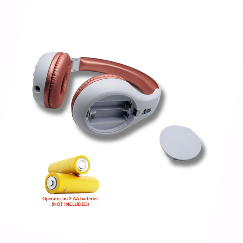 KQEC FM Radio Headphones, White & Rose Gold | Adjustable, Pull-Out Antenna, Portable Personal Radio, Battery Powered