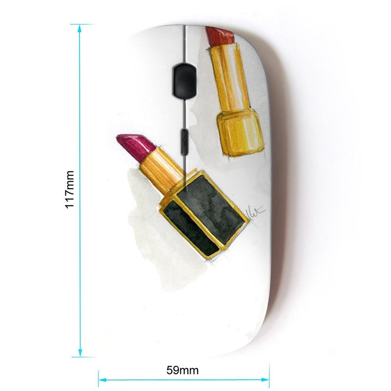 KawaiiMouse [ Optical 2.4G Wireless Mouse ] Lipstick Gold Red Watercolor Clean White
