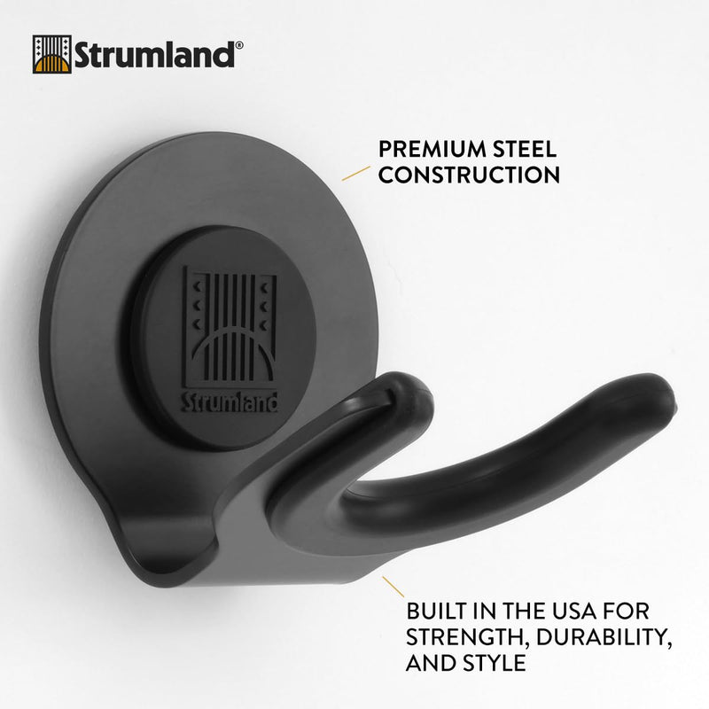 Strumland Guitar Wall Mount – Premium Guitar Hanger for Acoustic, Electric & Classical Guitars, USA-Made Steel Hook with Swiveling Fit, Modern Wall Display, Soft-Safe Cradle, Hidden Mount (Black) Black
