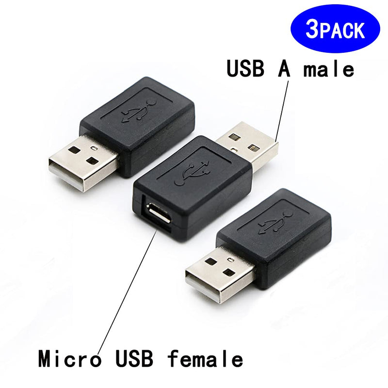 3 Pack USB 2.0 A Male to USB Micro Female Adapter Converter