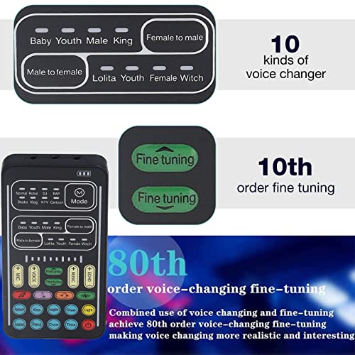 Audio Mixer, I9 Voice Changer Set Live Sound Card for Live Streaming, Multifunction Portable Recording Mini Sound Card Audio Mixer for Game Anchor Recording Computer (English Version)