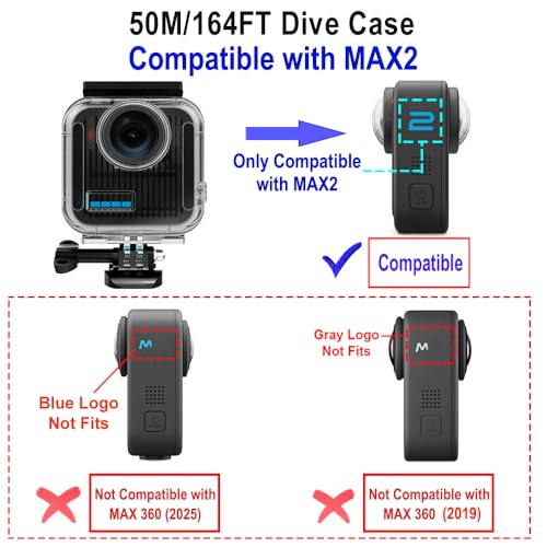 50M/164FT Underwater Dive Waterproof Case for GoPro MAX2 Camera for MAX2 Dive Case