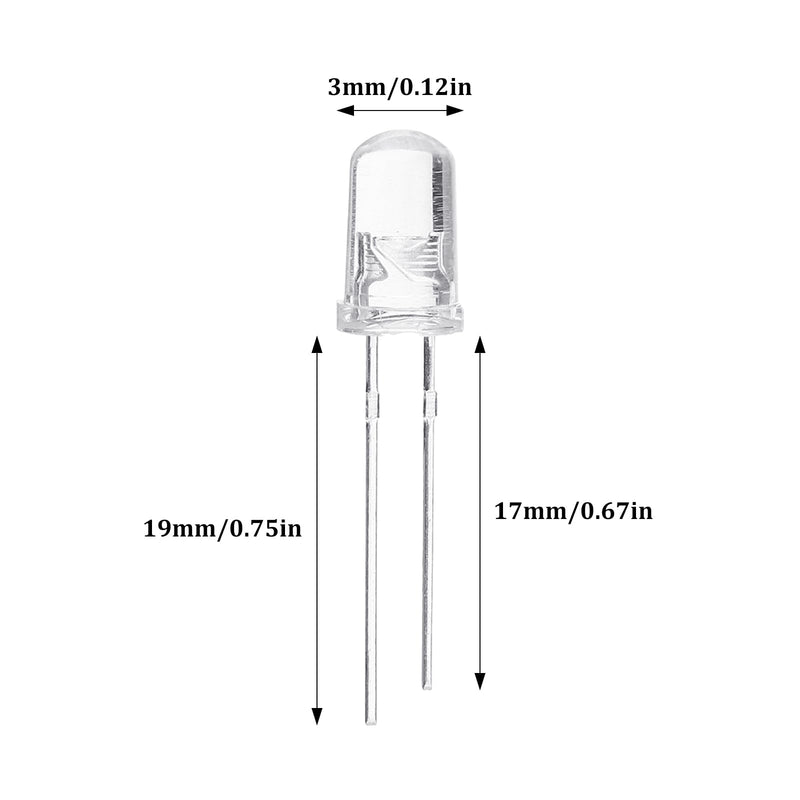 LED Diode 3 mm Light Emitting Diodes Set Warm White Red Blue Green Chartreuse White Orange Purple Pink Yellow Diodes 2 Pin (10 Colours, Pack of 200)