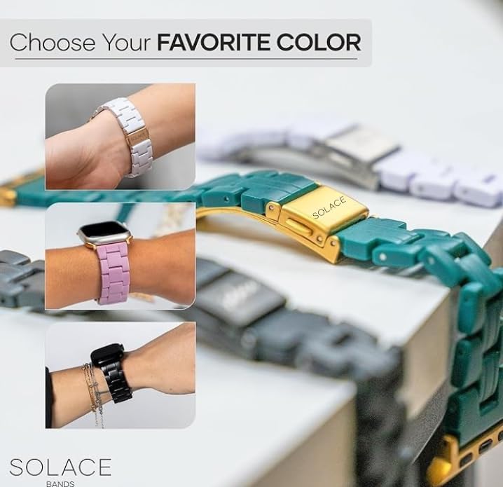 Solace Bands Lightweight Perma Watch Band - Universal Fit for Apple Watch Bands for Women & Men, iWatch Bands for 38mm 40mm 41mm 42mm 44mm 45mm 49mm Ultra, SE, Series 11 10 9 8 7 6 5-1 (Matte Solid) Powderflower 38/40/41/42/44/45mm