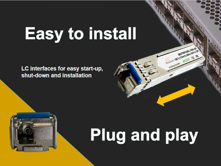 SFP module 1G Bidi single fibre transceiver SMF LC connection up to 20km for open switches for Cisco GLC-LH-SMD,Ubiquiti UniFi, Meraki MA-SFP-1GB-LX10,Fortinet,Mikrotik,TP-Link,TL-SM311LS, One pair 1000Base-LR-BIDI-LC
