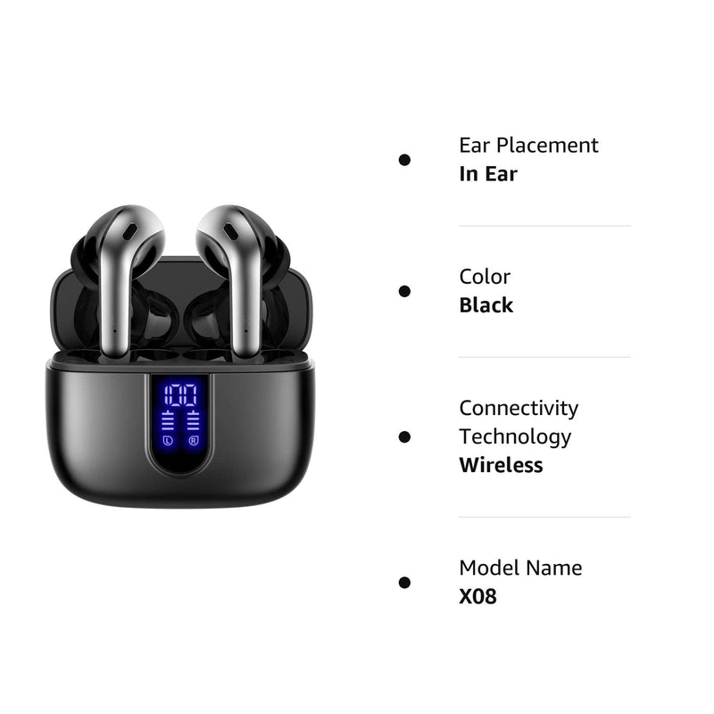 TAGRY 2 Sets X08 Sunset Pink and Black Bluetooth Headphones True Wireless Earbuds 60H Playback Ear Buds with Wireless Charging Case in-Ear Earbuds with Mic