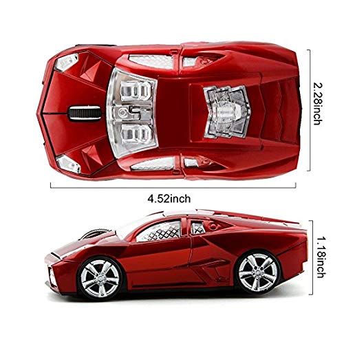 jinfili 2.4GHz Sports Car Wireless Mouse Optical Cool 1600DPI 3D USB Wireless Gaming Mice for Pc Laptop Windows 10 Red