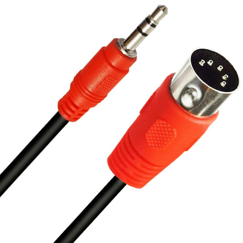 5Pin DIN Cable, DIN 5Pin MIDI Male to 3.5mm TRS Male Stereo Plug Audio Connection Cable for Sound Card Keyboard Piano Drum Recording, Red (1.5M/5Feet) 1.5M/5Feet