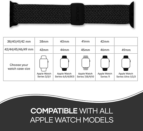 Solace Bands Imperium Adapt Wide Adjustable Nylon Braided Watch Band - Compatible with All Apple Watches - Solace Apple Watch Bands for Women & Men - Smart Watches Band Series 11-1, Ultra, SE Sand 38/40/41/42MM Regular