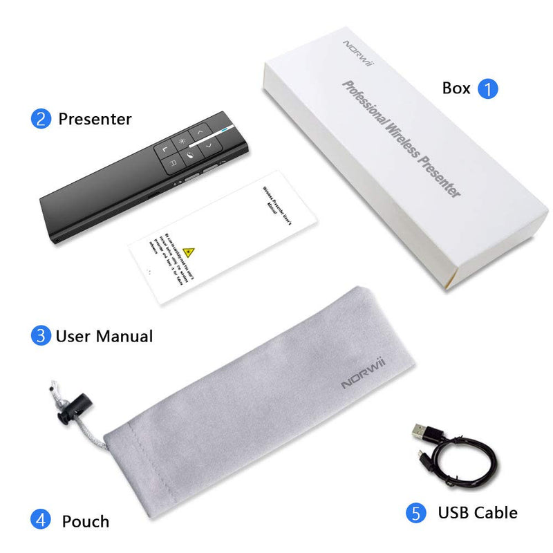 [AUSTRALIA] - NORWII N99 Presentation Clicker Air Mouse Function Wireless Presenter USB Powerpoint Clicker, RF 2.4 GHz Presentation Remote Control Clicker for powerpoint presentations Support Mac, Laptop, Computer 