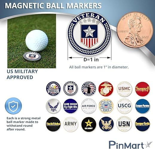 [AUSTRALIA] - PinMart’s Officially Licensed United States Veteran Bundle Pack of 9 Golf Ball Markers - Golf Accessories for Men and Women - Magnetic Veteran Ball Markers Set of 9 Coast Guard Blue/White/Gold 