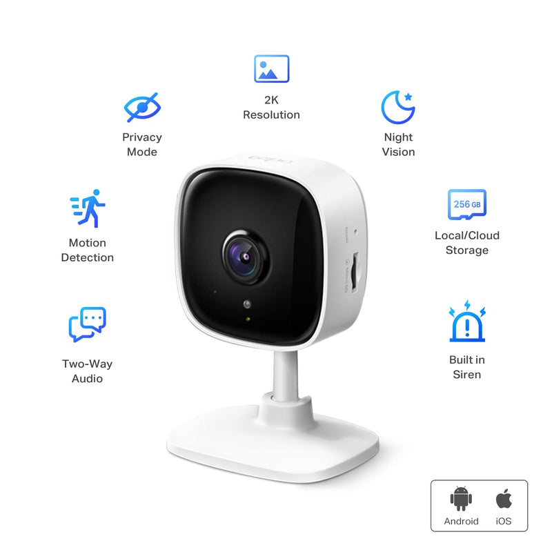 TP-Link Tapo 2K Indoor Security Camera for Baby Monitor, Dog Camera w/ Motion Detection, 2-Way Audio Siren, Night Vision, Cloud & SD Card Storage(Up to 512 GB), Works w/ Alexa & Google Home(Tapo C110) White 1-Pack