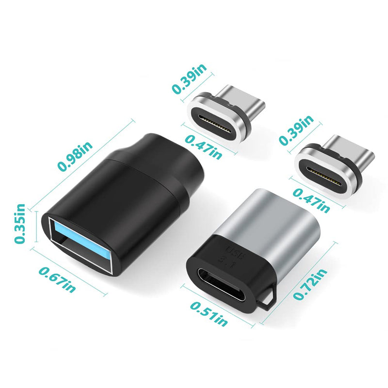 USB C Magnetic Adapter Straight 100W + USB C to USB Adapter Magnetic C Connector Support Data Transfer Compatible with MacBook Pro/Air/ Type C Devices