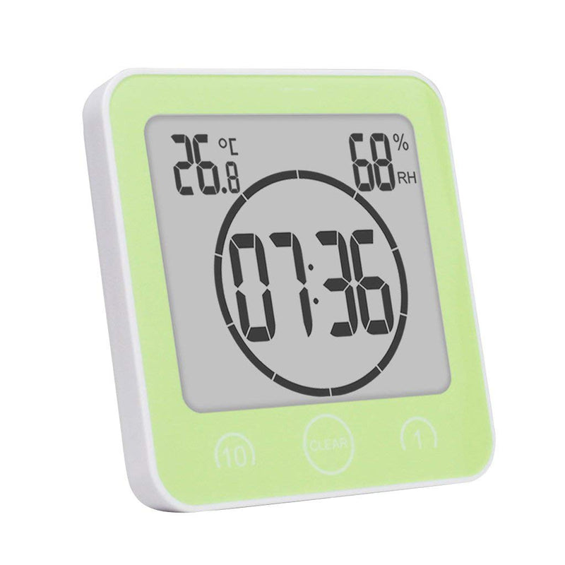 [AUSTRALIA] - Digital Bathroom Shower Wall Clock Timer with Alarm, LCD Display, Waterproof, Temperature, Humidity, 12/24hr Time, 10/1 Minute Timer, Compact, Easy to Install, Green 