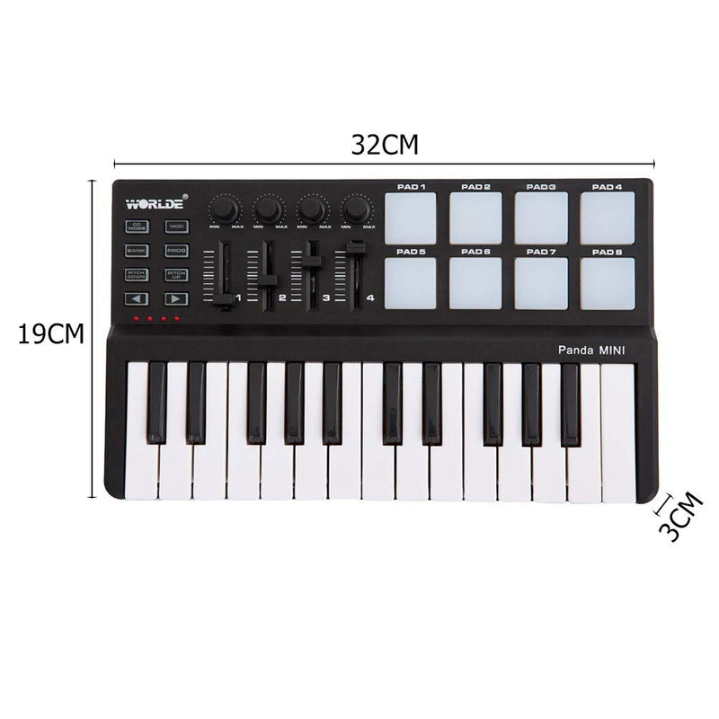 25-Key MIDI Keyboard Panda mini Portable Mini Drum Pad MIDI Controller, USB