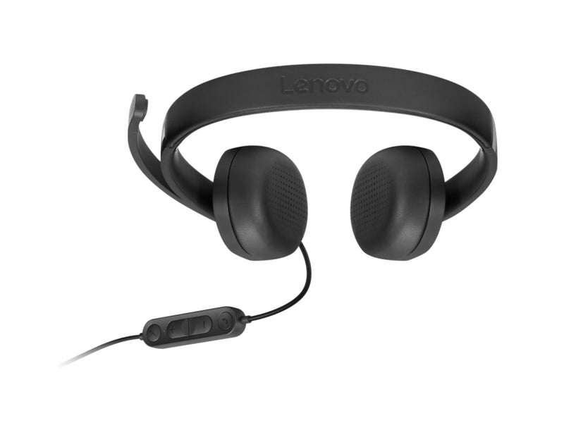 [AUSTRALIA] - Lenovo USB-A Wired Stereo Headset for PC/Laptop, AI Noise Canceling via APP, 140g Lightweight, Replaceable Earcups, Double-Sided Boom Mic, in-line Controls with Mute for Call. Work with Teams/Zoom 