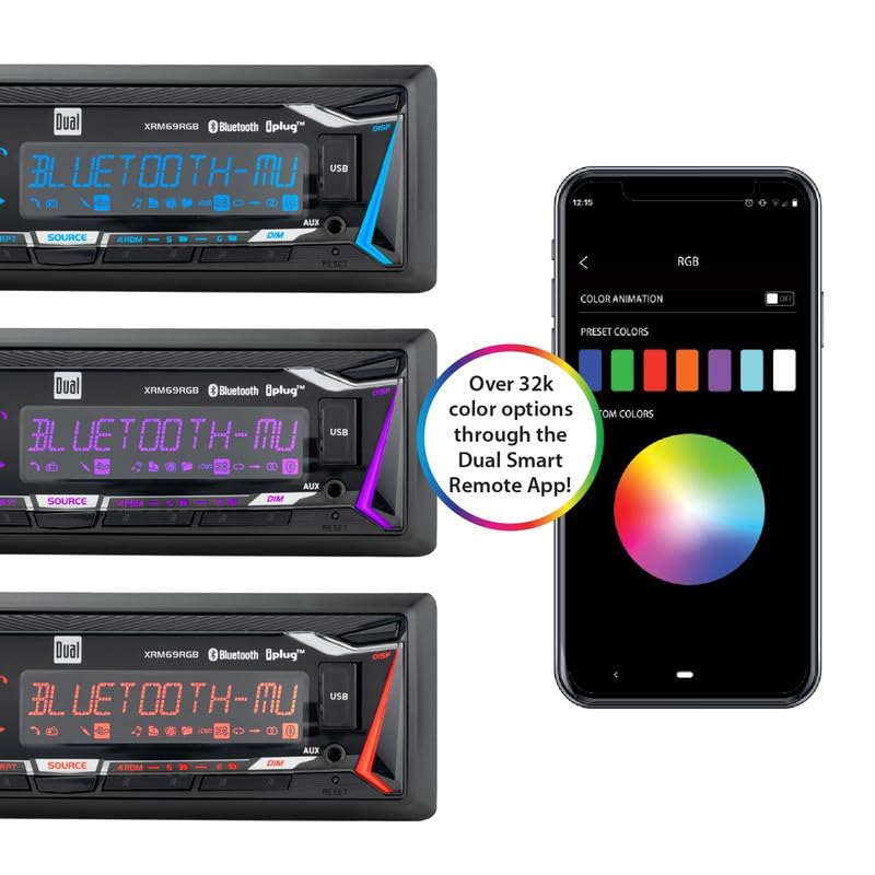 [AUSTRALIA] - Dual Electronics XRM69RGB | 12 Character LCD Single DIN Car Stereo | RGB Custom Colors | Push to Talk Assistant | Bluetooth Hands Free Calling Music Streaming | AM/FM | USB Playback & Charging 