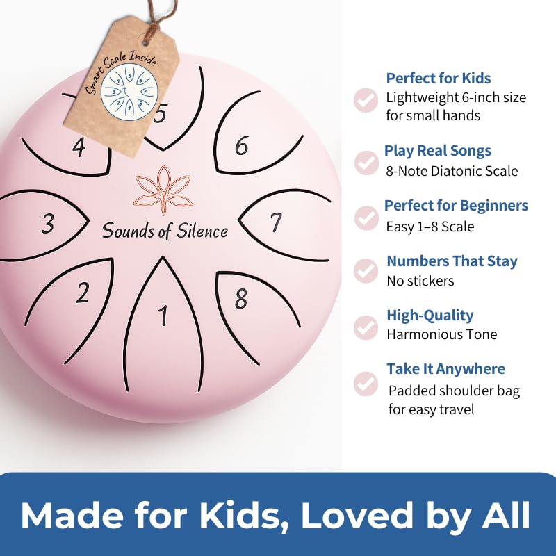[AUSTRALIA] - Steel Drum | Handpan 6 Inch 8 Notes with Storybook and Songbook | Magic Calm Drum | Kids Musical Instruments for Ages 3–8 | Anger Management Toys | Music Gifts (Pink) Pink 