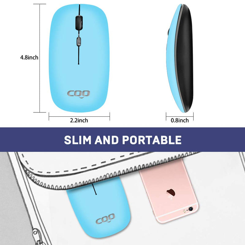 Wireless Mouse, COO LED Slim Dual Mode(Bluetooth 5.1 and 2.4G Wireless) Rechargeable Led Wireless Mouse with 3 Adjustable DPI for iPad OS 13 , MacBook, Laptop, Mac OS 10.10 Bluetooth+2.4G Wireless(Sky Blue)