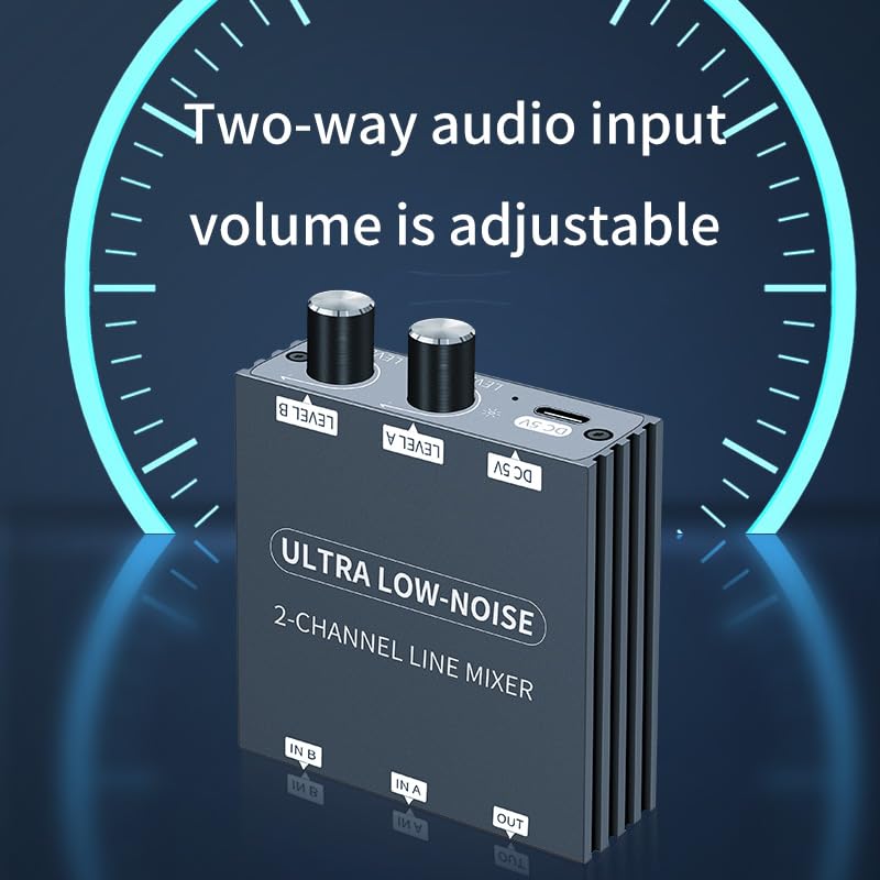[AUSTRALIA] - Mini Audio Mixer Line Mixer, 2 Way Audio mixer 3.5mm mixer，DC 5V, Stereo Ultra, Low-Noise 2-Channel for Sub-Mixing, for music creation, live broadcast, As Guitars, Bass, Keyboards Mixer 