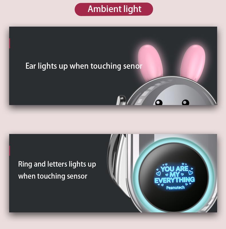 Cute Silver Rabbit Wireless Fast Charge Car Holder, Auto Clamp Vehicle Phone Mount