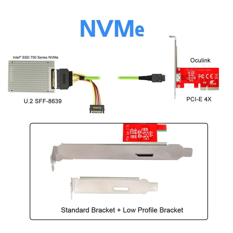 Xiwai PCI-E 3.0 Express 4.0 x4 to Oculink External SFF-8612 SFF-8611 Host Adapter for PCIe SSD with Bracket Red PCIe Card External