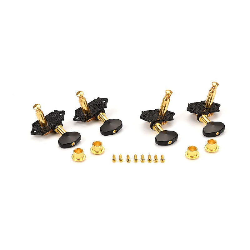 A Set 2R2L Black Vintage Open Gear Ukulele 4 String Guitar Tuning Pegs Keys Tuners Machine Head