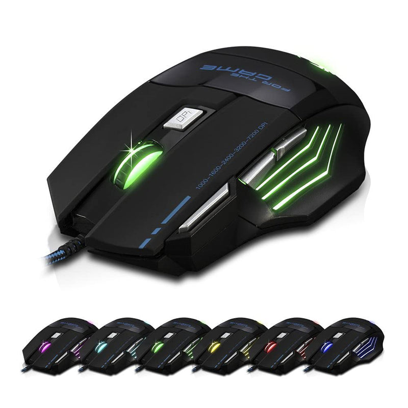 AFUNTA Zelotes Ergonomic 7200 DPI LED Optical Wired Gaming Mouse Mice 7 Buttons Compatible Mac Pro Gamer PC Laptop Desktop Notebook-Black Black(T80)