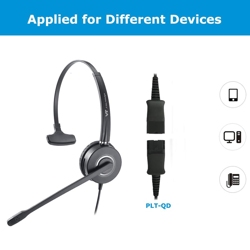 [AUSTRALIA] - Mono Plantronic-QD Headset with Microphone - for Cables with Quick Disconnect Connector for Call Center Office (VT6932QD) Mono-1 