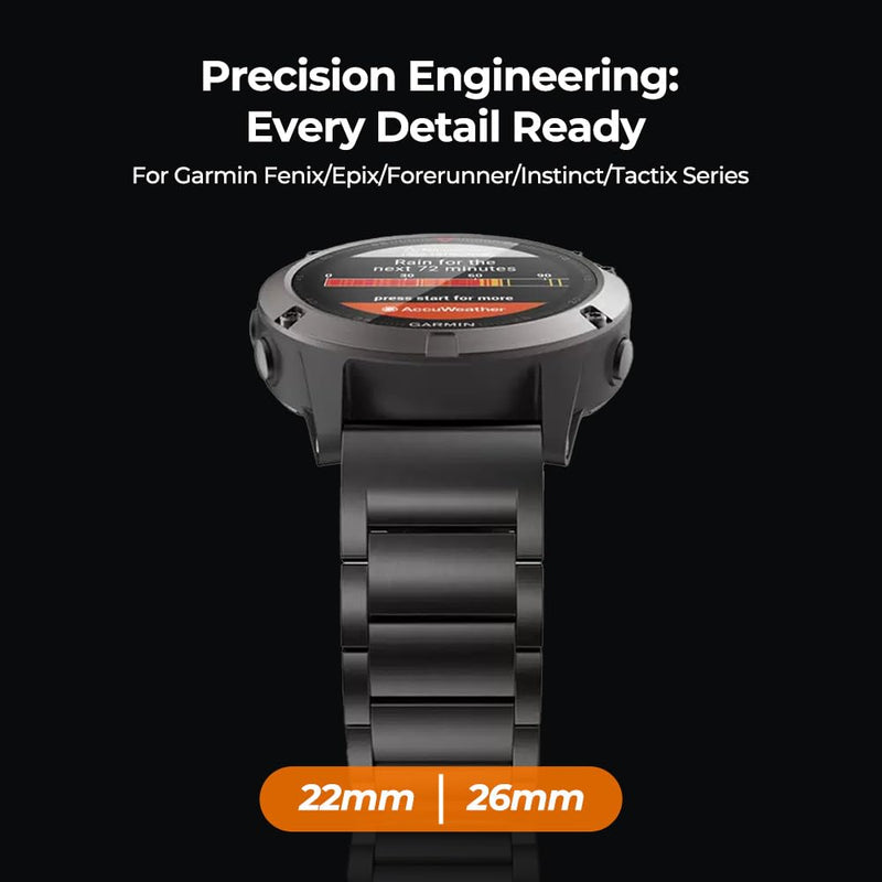 Titanium Watch Band for Garmin Fenix 8/7/7X/6/6X, 22mm 26mm QuickFit Metal Strap, Ultra-Lightweight & Hypoallergenic Band with No Gap Design & Secure Buckle for Fenix/Epix/Forerunner/Instinct/Tactix black