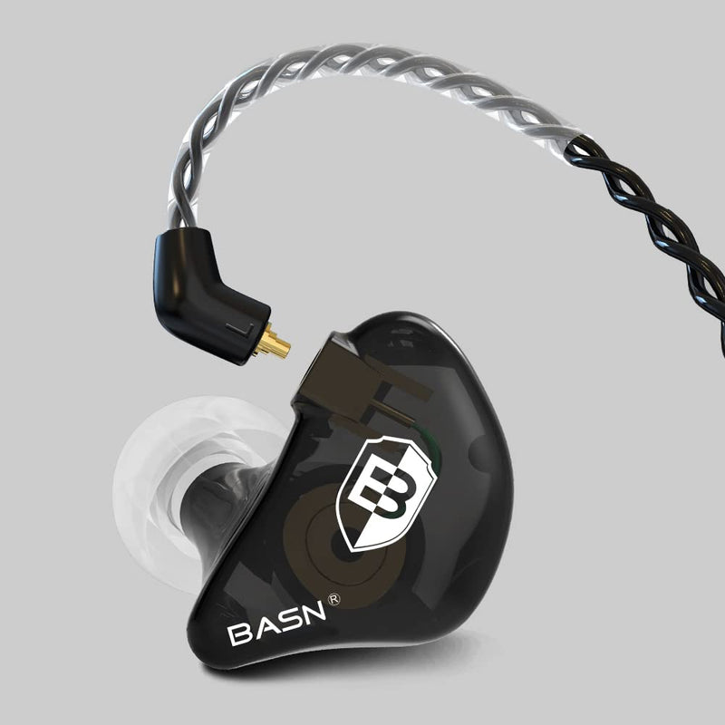 BASN Bsinger Pro in Ear Monitor,Dual Drivers MMCX IEM Earphone(Clear Black) | HiFi Wired IEM Earbud,Portable Case,Ergonomic Fit Headphone,Two 4.9ft Detachable Cables,for Beginner Musician,Singer,Drummer